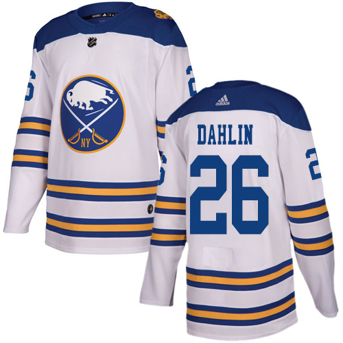 Men Adidas Buffalo Sabres #26 Rasmus Dahlin White Authentic 2018 Winter Classic Stitched NHL Jersey